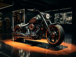 Harley-Davidson Fat Boy exhibition. Generative AI photo