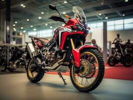 Honda Africa Twin exhibition. Generative AI photo