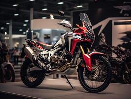 Honda Africa Twin exhibition. Generative AI photo