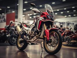 Honda Africa Twin exhibition. Generative AI photo