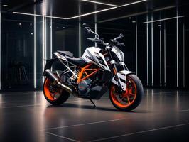 KTM 390 Duke exhibition. Generative AI photo