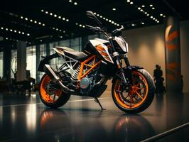 KTM 390 Duke exhibition. Generative AI photo