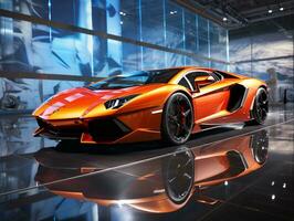 Lamborghini Aventador exhibition. Generative AI photo