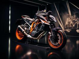 ktm 1290 súper duque r exhibición. generativo ai foto