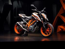 KTM 390 Duke exhibition. Generative AI photo