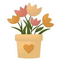 A pot of flowers, with tulips. Vector illustration on a white background.