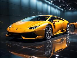 Lamborghini Huracan exhibition. Generative AI photo