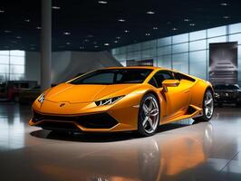 Lamborghini Huracan exhibition. Generative AI photo