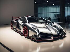 Lamborghini Veneno exhibition. Generative AI photo