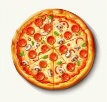 Pizza on white background. Pizza top view. AI Generative photo