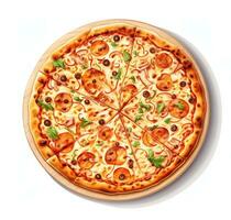 Pizza on white background. Pizza top view. AI Generative photo