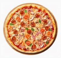 Pizza on white background. Pizza top view. AI Generative photo