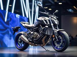 Yamaha MT-07 exhibition. Generative AI photo