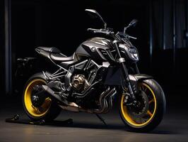 Yamaha MT-07 exhibition. Generative AI photo