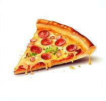 Slice of pizza on white background. Pizza top view. AI Generative photo