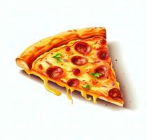 Slice of pizza on white background. Pizza top view. AI Generative photo