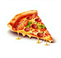 Slice of pizza on white background. Pizza top view. AI Generative photo