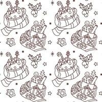 Christmas hot chocolate with marshmallows and gingerbread man. Seamless pattern. Vector. vector