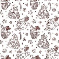 Christmas hot chocolate with marshmallows and gingerbread man. Seamless pattern. Vector. vector