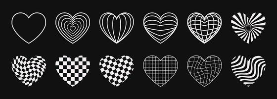 conjunto de retro corazón símbolos, pegatinas, decorativo romántico elementos en y2k techno loco estética. vector ilustración.