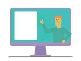 flat design illustration of a person explaining via computer vector