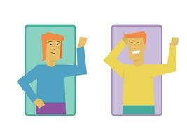 illustration of a conversation via smartphone.  vector flat design