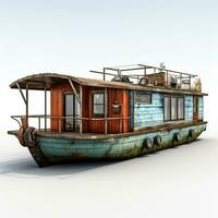 Houseboat on white background. Generative AI photo