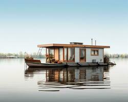 Houseboat on white background. Generative AI photo