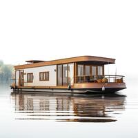 Houseboat on white background. Generative AI photo