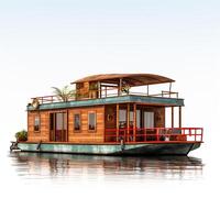 Houseboat on white background. Generative AI photo