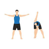 Man doing bent over twists or cross body toe touches exercise. vector