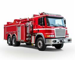 Firetruck on white background. Generative AI photo