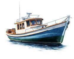 pescar barco en blanco antecedentes. generativo ai foto