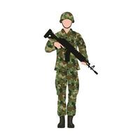 Set with male soldier on white background. Military service, soldier with gun vector illustration