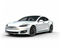 Electric car on white background. Generative AI photo