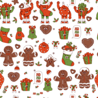 Groovy Hippie Retro Christmas seamless pattern with cartoon characters png