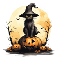 Beautiful Cat Sitting on Halloween Pumpkin - Ai Generative png