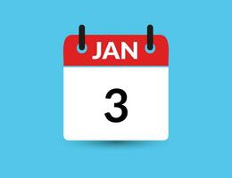 January 3. Flat icon calendar isolated on blue background. Date and month vector illustration