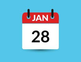 enero 28 plano icono calendario aislado en azul antecedentes. fecha y mes vector ilustración