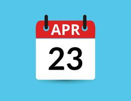 April 23. Flat icon calendar isolated on blue background. Date and month vector illustration