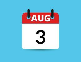 August 3. Flat icon calendar isolated on blue background. Date and month vector illustration