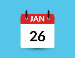 January 26. Flat icon calendar isolated on blue background. Date and month vector illustration