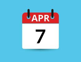April 7. Flat icon calendar isolated on blue background. Date and month vector illustration