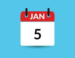 January 5. Flat icon calendar isolated on blue background. Date and month vector illustration