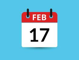 February 17. Flat icon calendar isolated on blue background. Date and month vector illustration