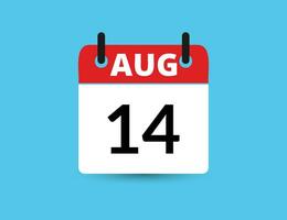 August 14. Flat icon calendar isolated on blue background. Date and month vector illustration