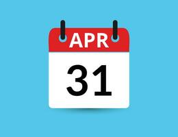 April 31. Flat icon calendar isolated on blue background. Date and month vector illustration