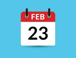 February 23. Flat icon calendar isolated on blue background. Date and month vector illustration