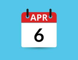 April 6. Flat icon calendar isolated on blue background. Date and month vector illustration