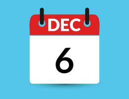 December 6. Flat icon calendar isolated on blue background. Date and month vector illustration